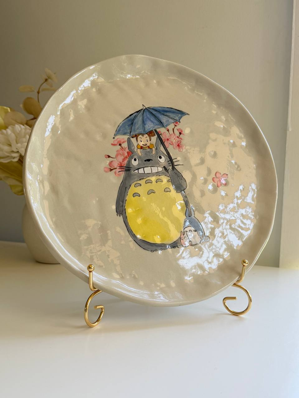 Large Totoro Ceramic Plate – 30cm Hand-Painted Stoneware Dish with Totoro & Mei - SL ceramics 