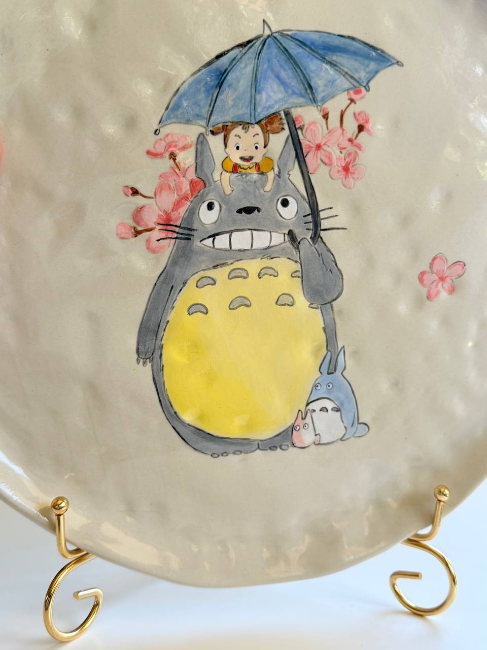Large Totoro Ceramic Plate – 30cm Hand-Painted Stoneware Dish with Totoro & Mei - SL ceramics 