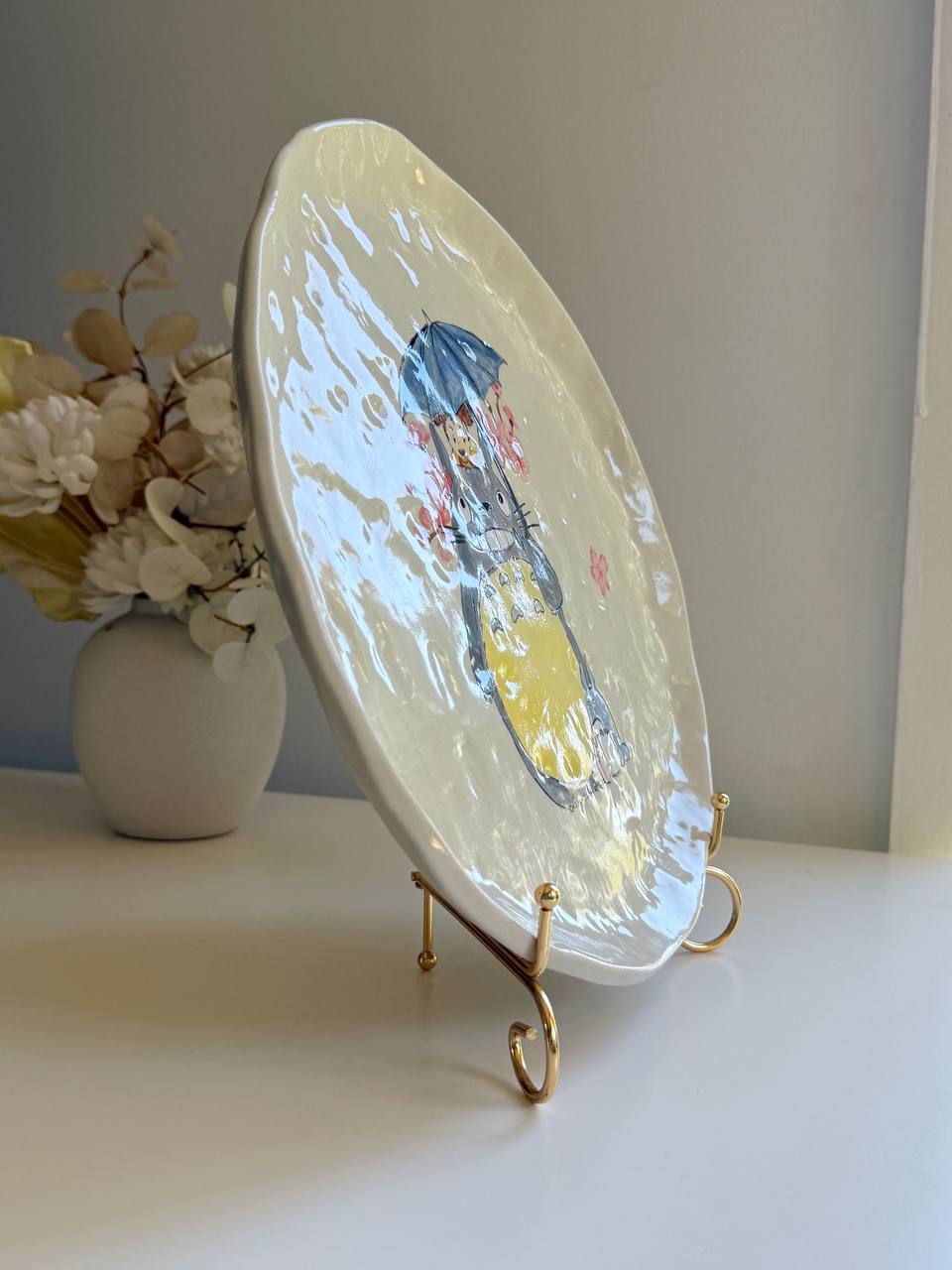 Large Totoro Ceramic Plate – 30cm Hand-Painted Stoneware Dish with Totoro & Mei - SL ceramics 