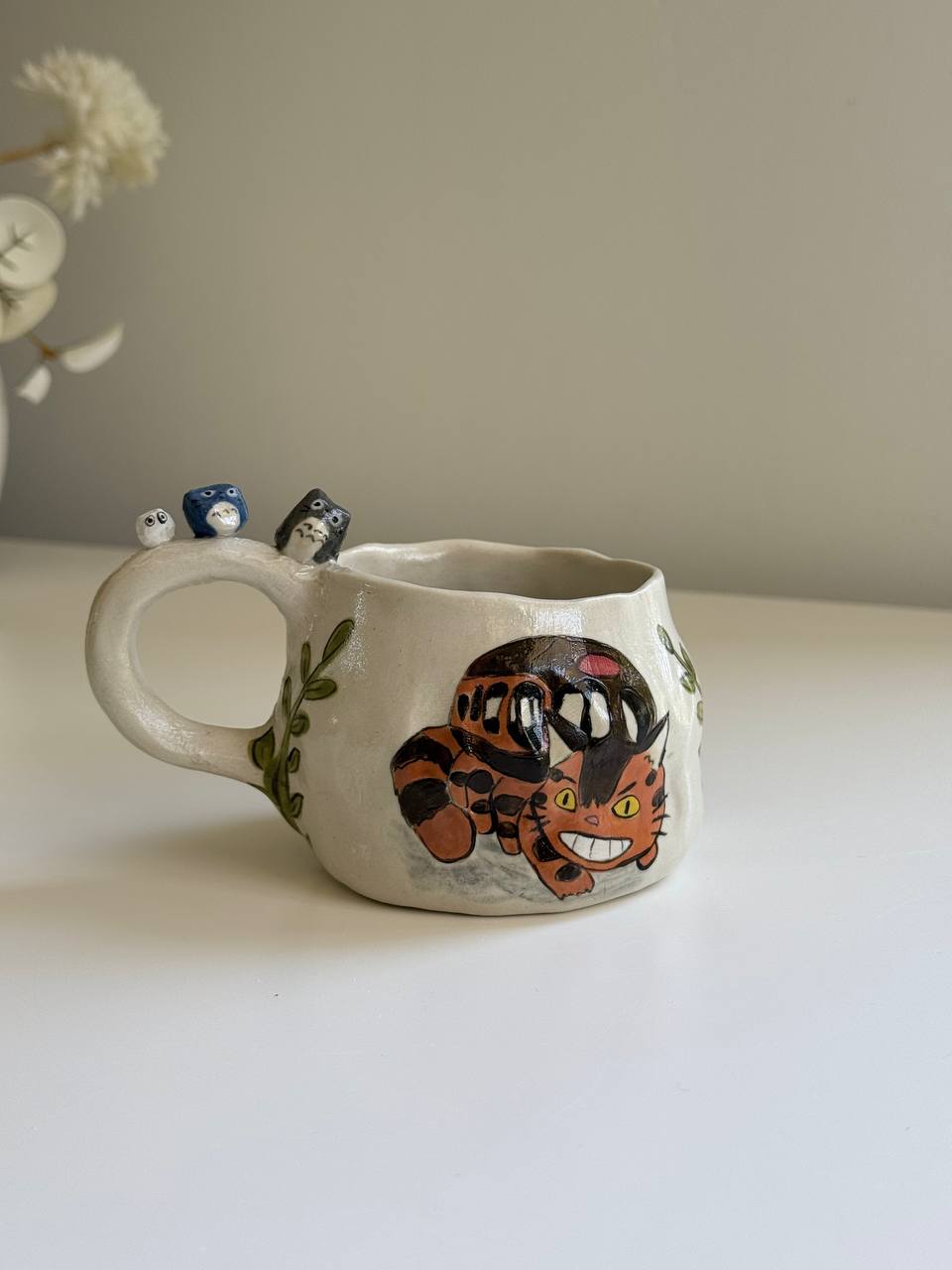 Handmade Totoro and Catbus Mug | Whimsical Stoneware Clay Cup - SL ceramics 