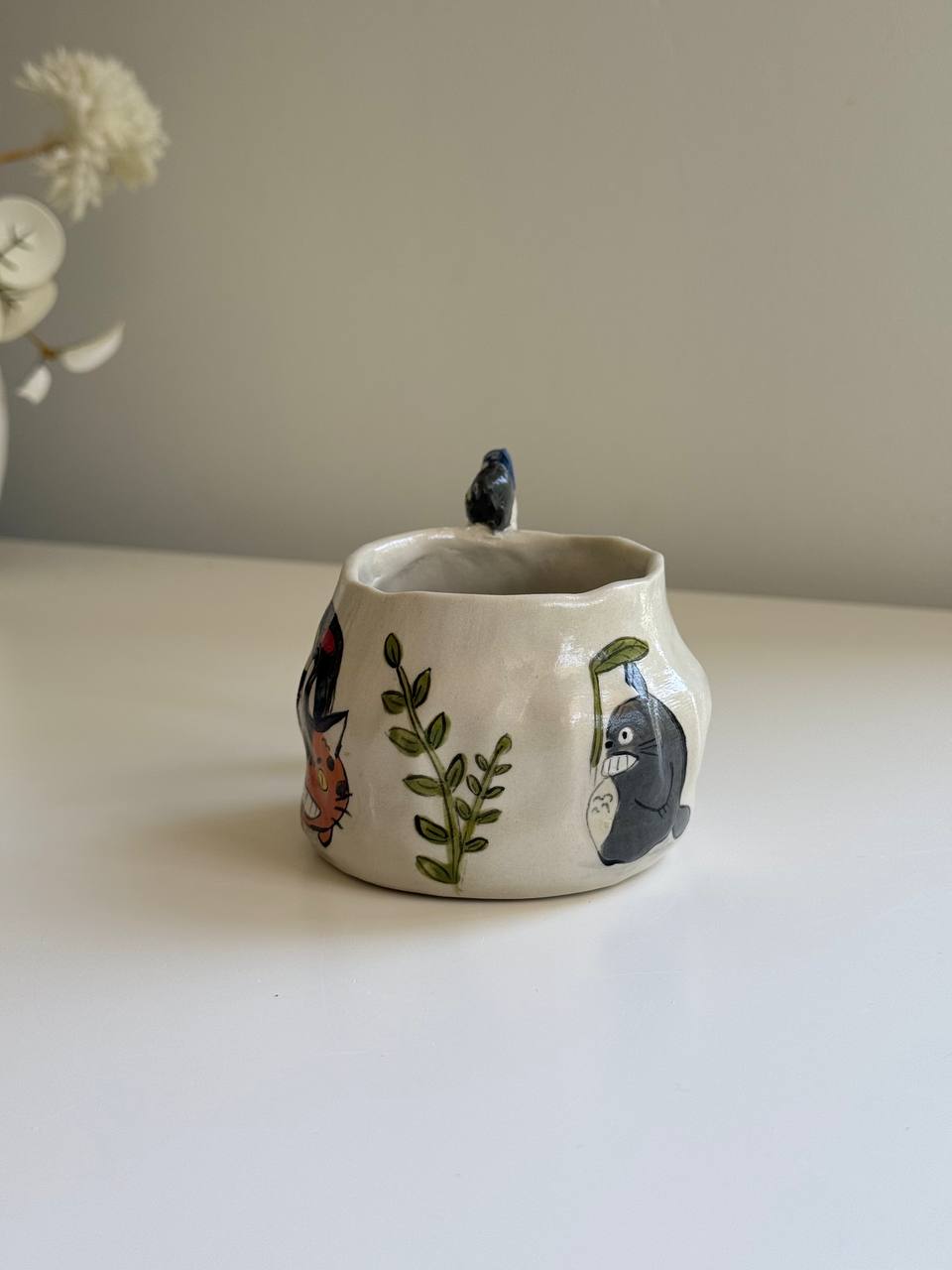 Handmade Totoro and Catbus Mug | Whimsical Stoneware Clay Cup - SL ceramics 