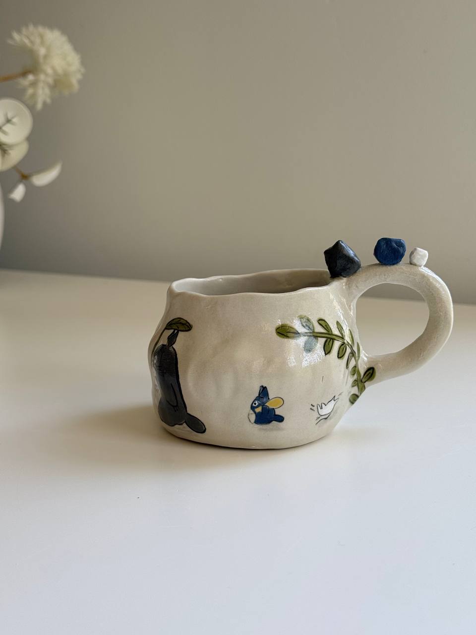 Handmade Totoro and Catbus Mug | Whimsical Stoneware Clay Cup - SL ceramics 