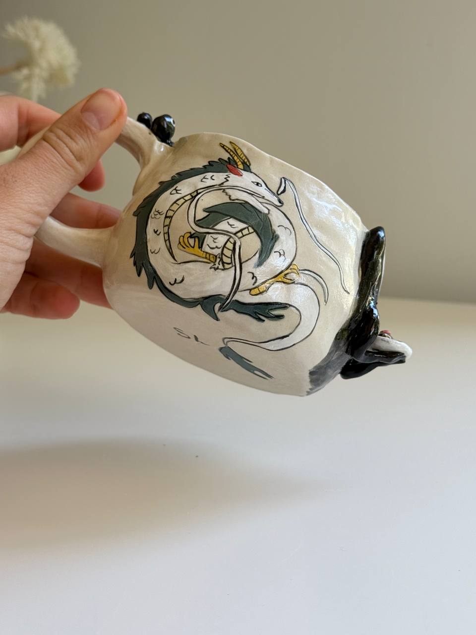 Handmade No Face and Haku Dragon Mug – Ghibli Inspired Ceramic Cup - SL ceramics 