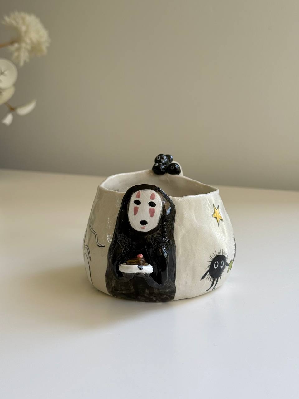 Handmade No Face and Haku Dragon Mug – Ghibli Inspired Ceramic Cup - SL ceramics 