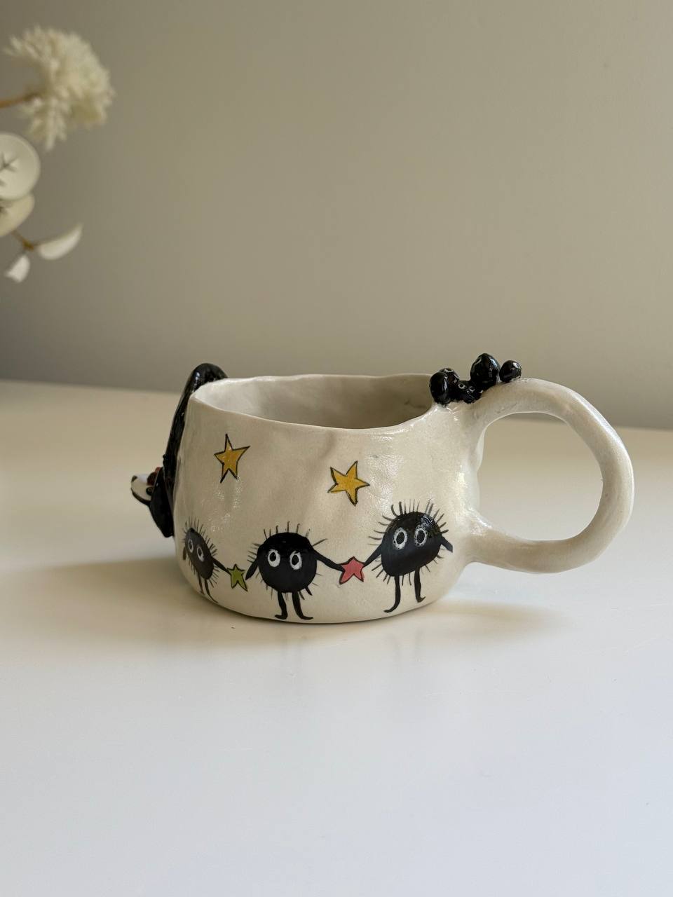 Handmade No Face and Haku Dragon Mug – Ghibli Inspired Ceramic Cup - SL ceramics 