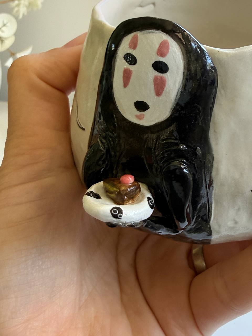 Handmade No Face and Haku Dragon Mug – Ghibli Inspired Ceramic Cup - SL ceramics 