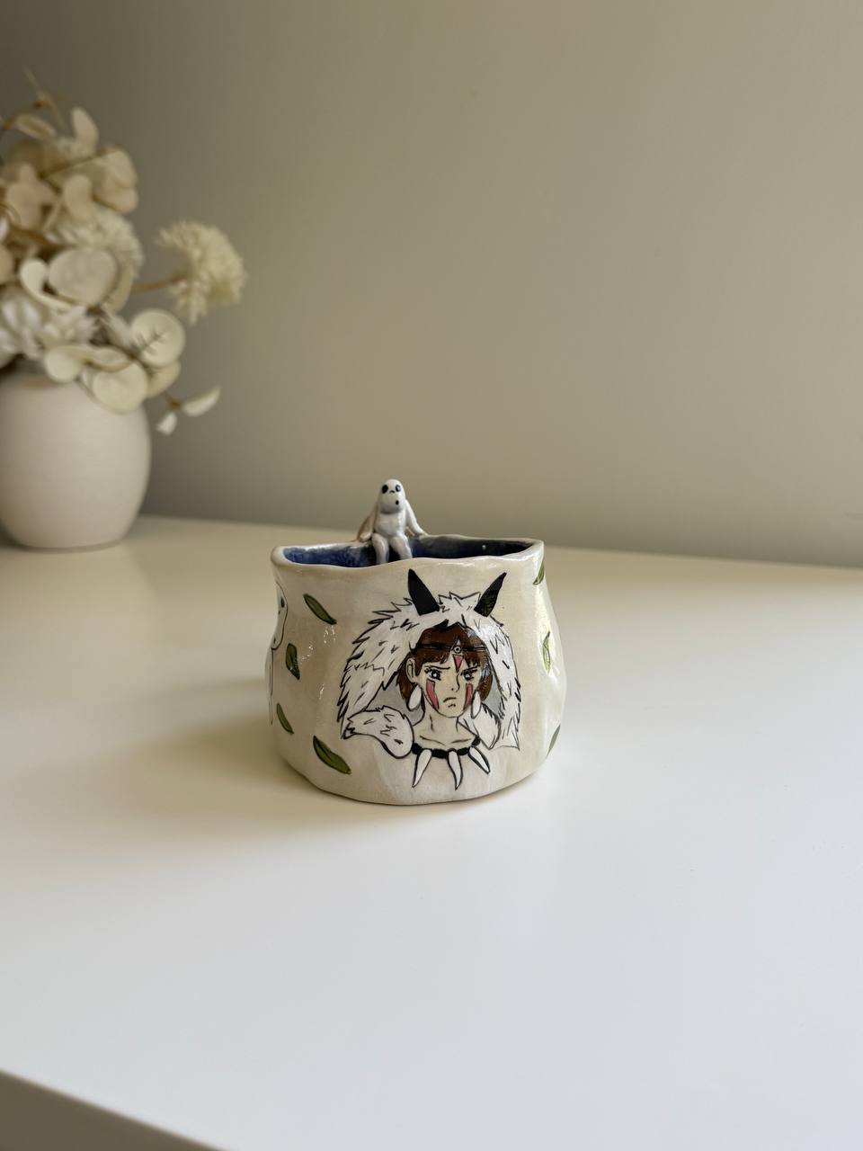 ✨ Princess Mononoke Inspired Mug with Kodama | Handmade Ceramic Forest Spirit Cup ✨ - SL ceramics 