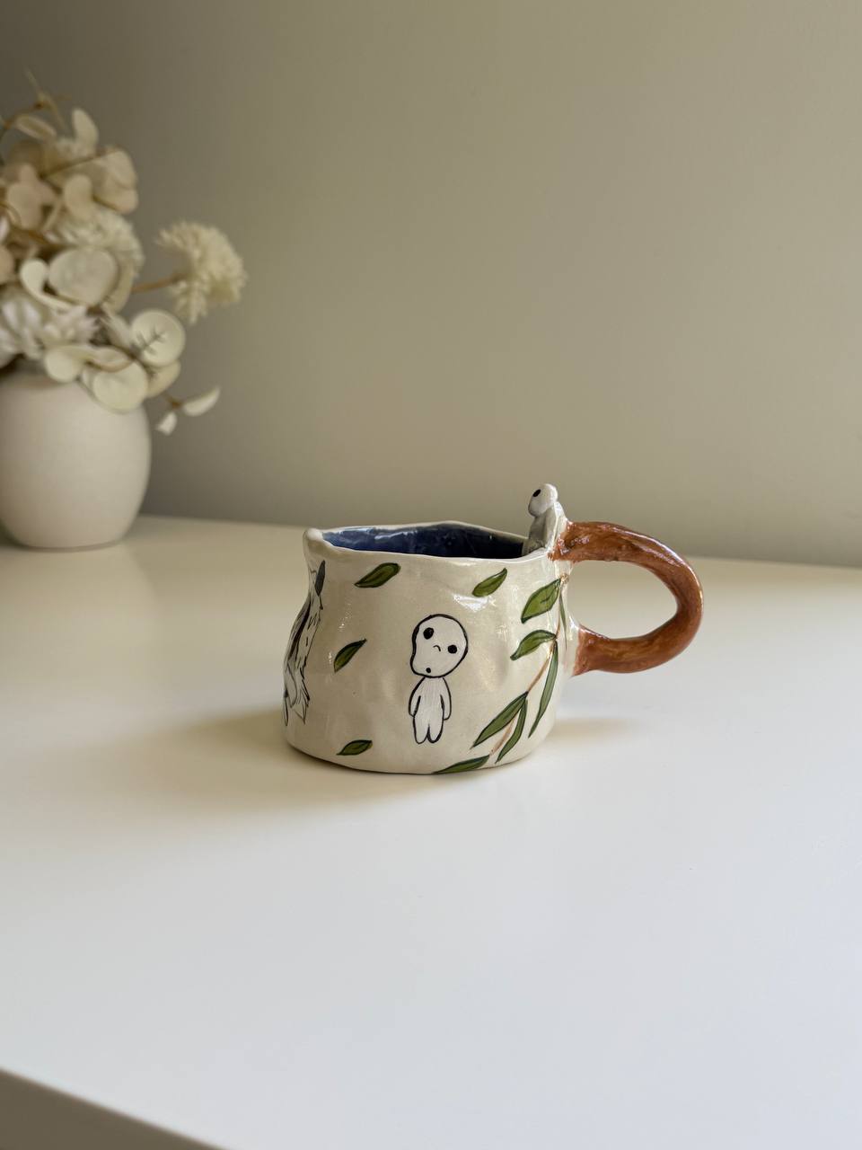 ✨ Princess Mononoke Inspired Mug with Kodama | Handmade Ceramic Forest Spirit Cup ✨ - SL ceramics 