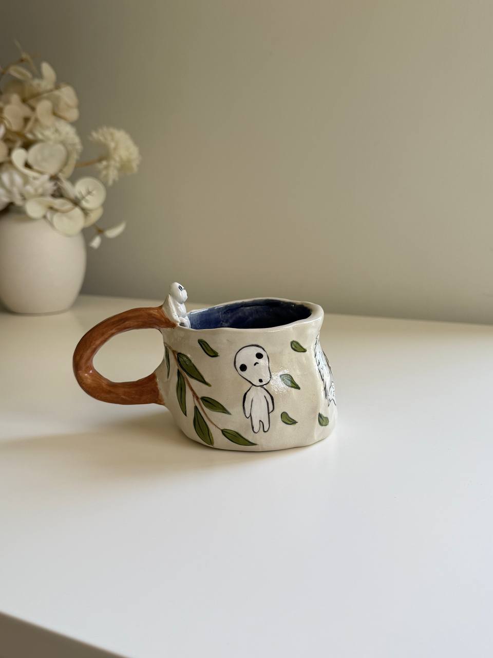 ✨ Princess Mononoke Inspired Mug with Kodama | Handmade Ceramic Forest Spirit Cup ✨ - SL ceramics 