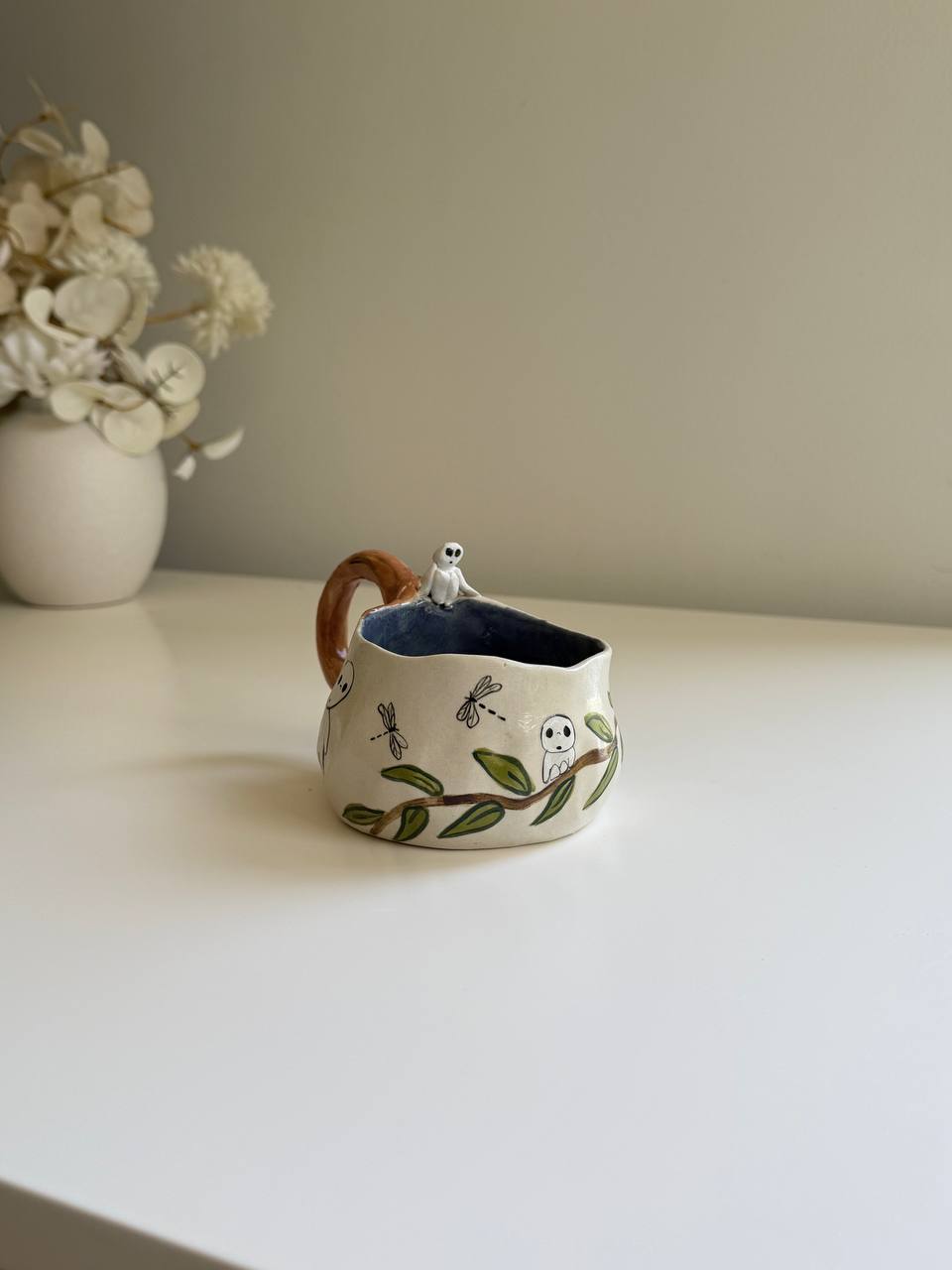 ✨ Princess Mononoke Inspired Mug with Kodama | Handmade Ceramic Forest Spirit Cup ✨ - SL ceramics 