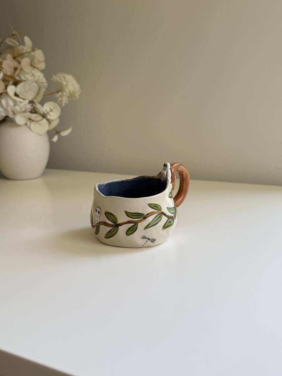 ✨ Princess Mononoke Inspired Mug with Kodama | Handmade Ceramic Forest Spirit Cup ✨ - SL ceramics 