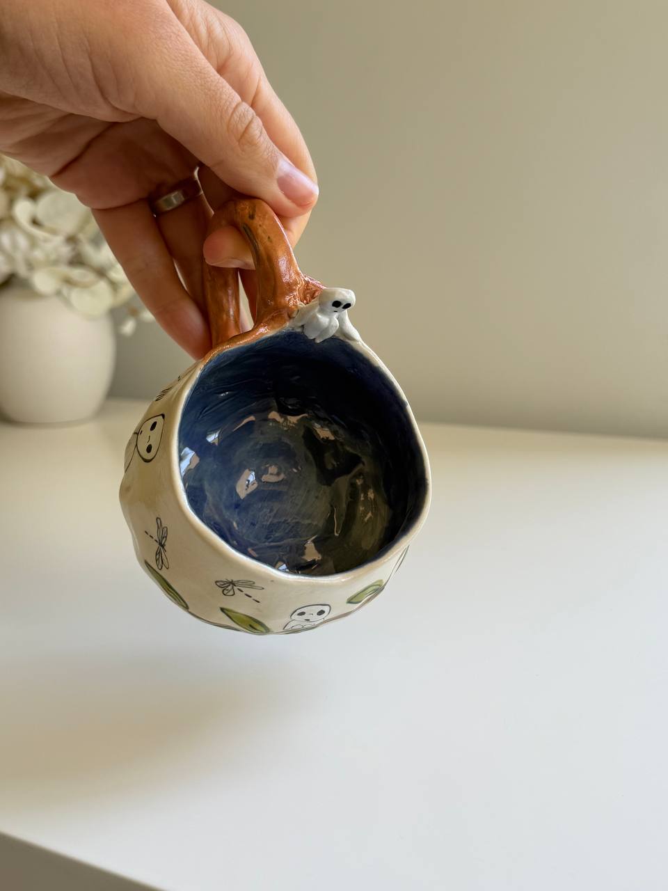 ✨ Princess Mononoke Inspired Mug with Kodama | Handmade Ceramic Forest Spirit Cup ✨ - SL ceramics 