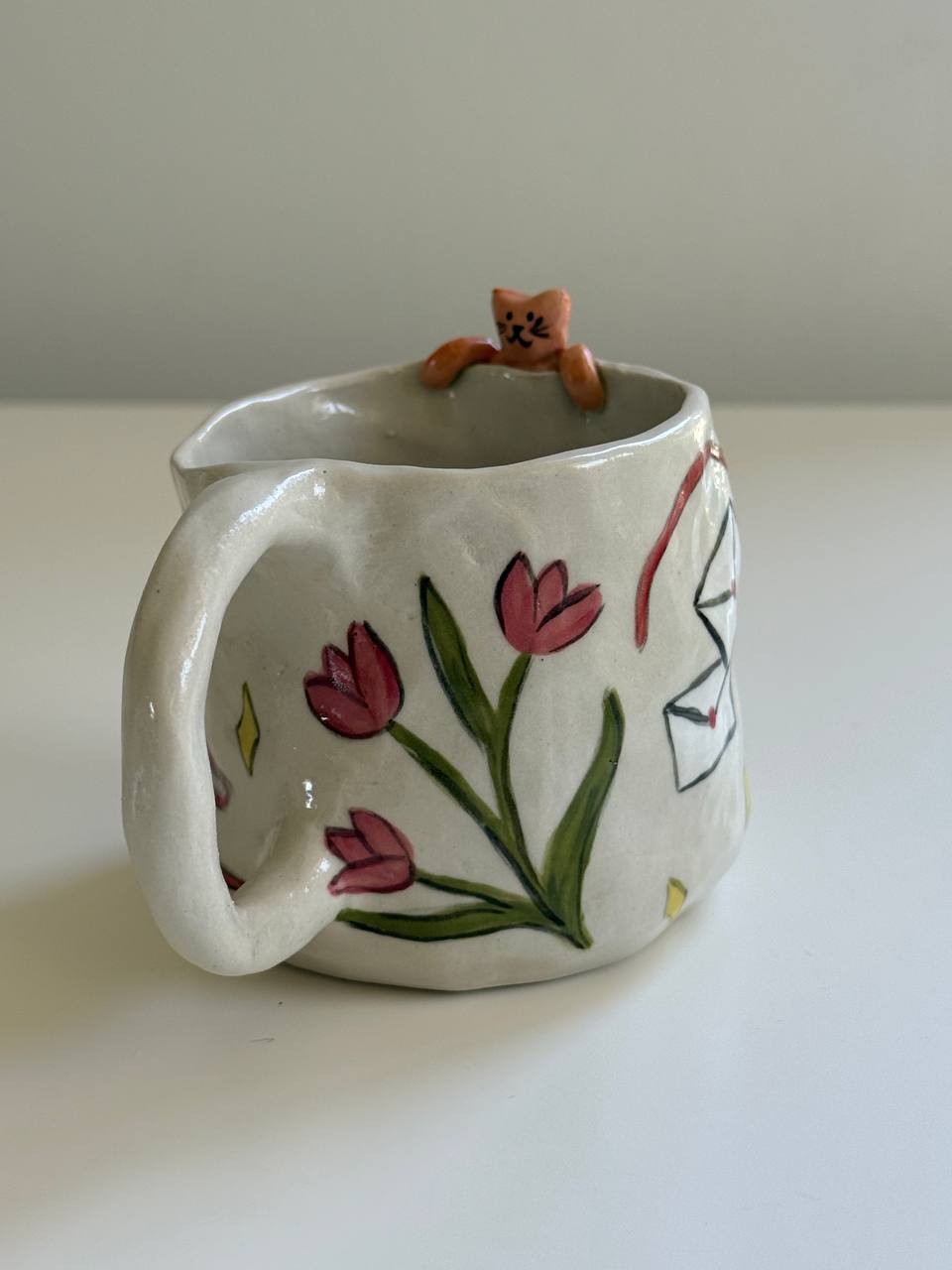 Handmade Ceramic Mug with 3D Cat - SL ceramics 
