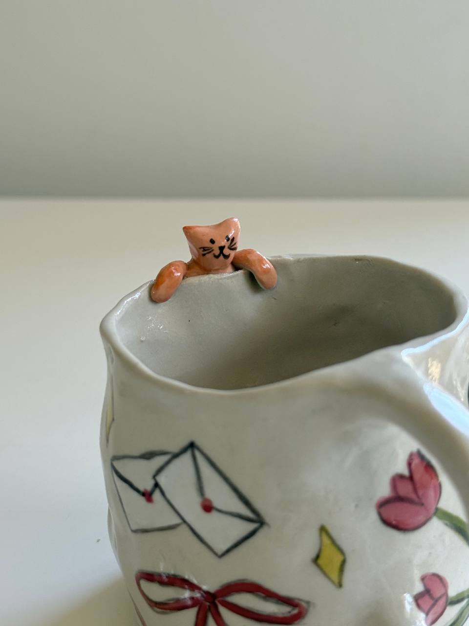 Handmade Ceramic Mug with 3D Cat - SL ceramics 