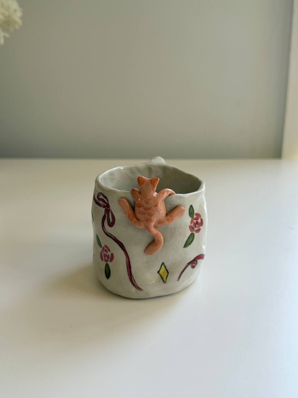Handmade Ceramic Mug with 3D Cat - SL ceramics 
