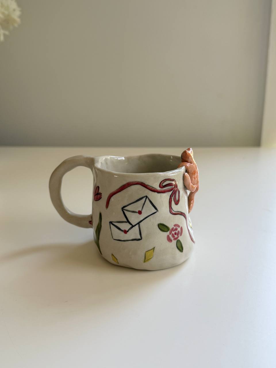 Handmade Ceramic Mug with 3D Cat - SL ceramics 