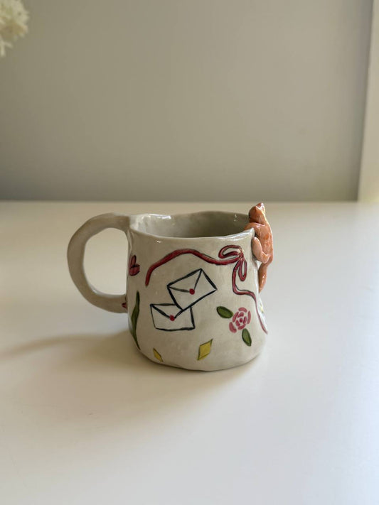 Handmade Ceramic Mug with 3D Cat - SL ceramics 