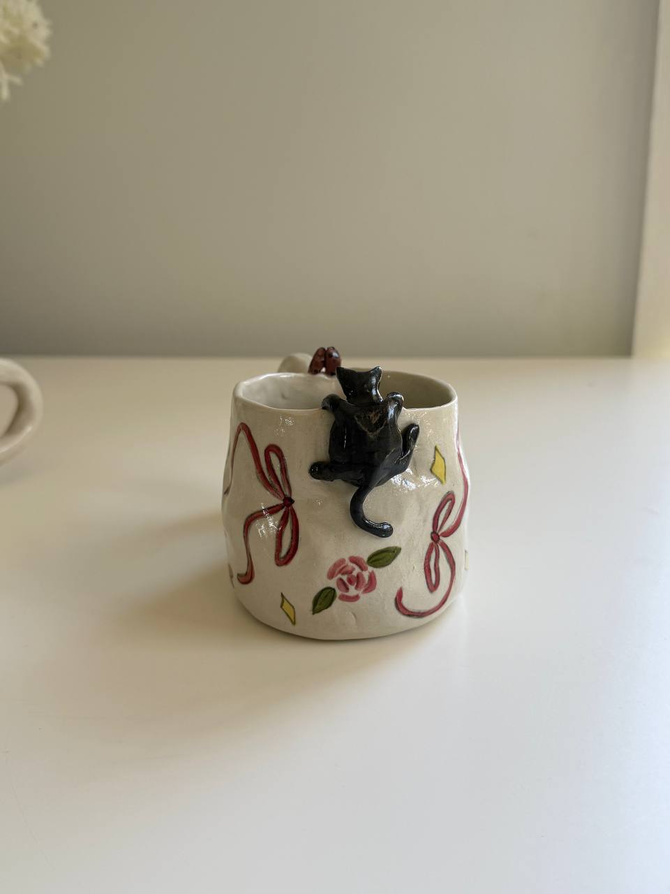 Handmade Ceramic Mug with 3D Cat - SL ceramics 