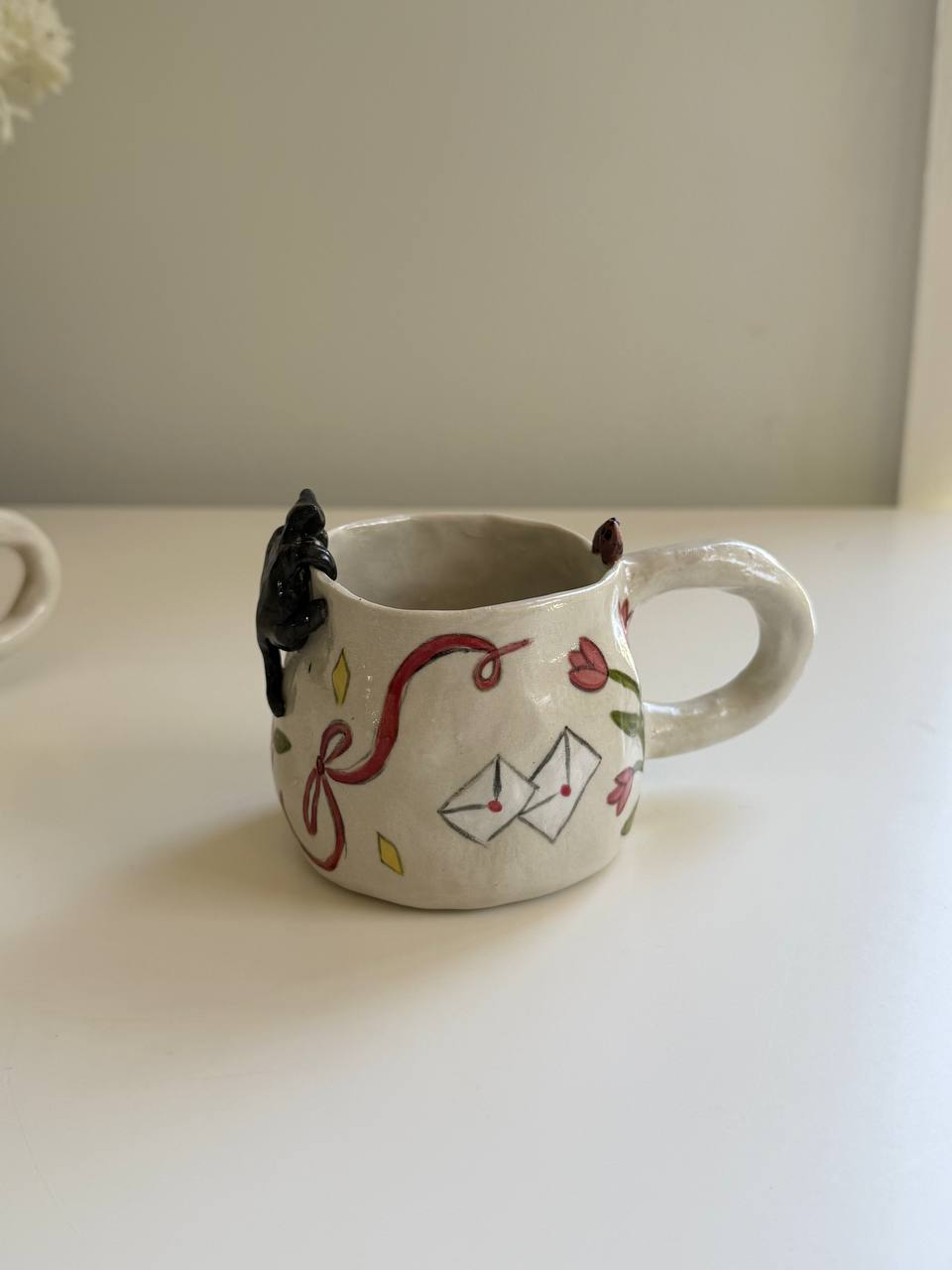 Handmade Ceramic Mug with 3D Cat - SL ceramics 