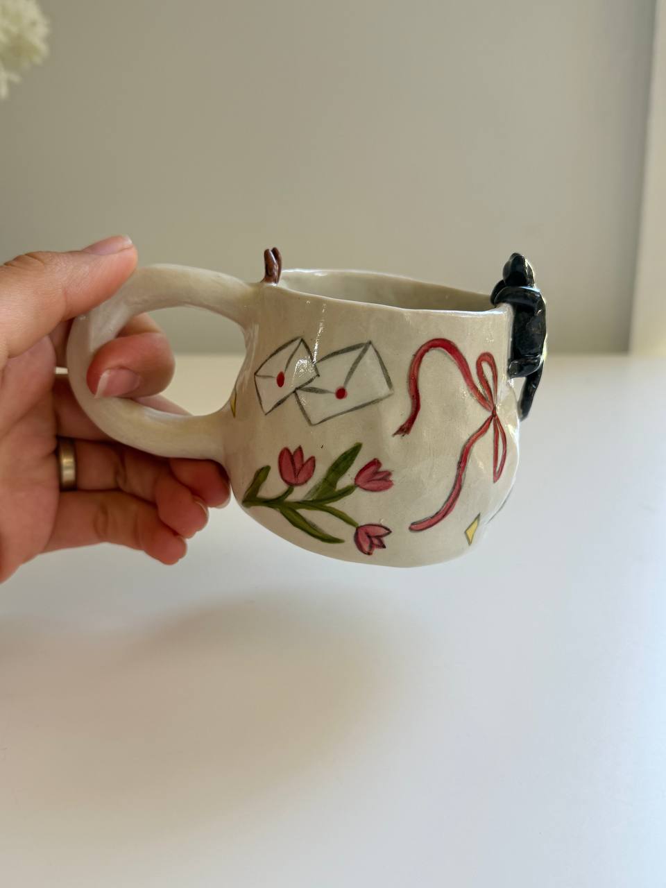 Handmade Ceramic Mug with 3D Cat - SL ceramics 