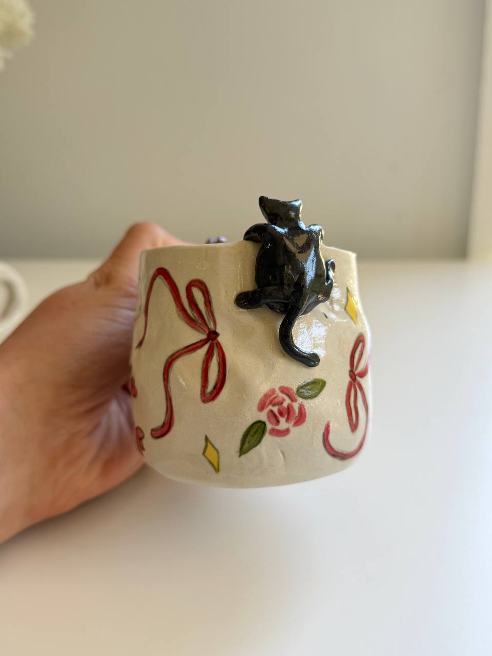 Handmade Ceramic Mug with 3D Cat - SL ceramics 