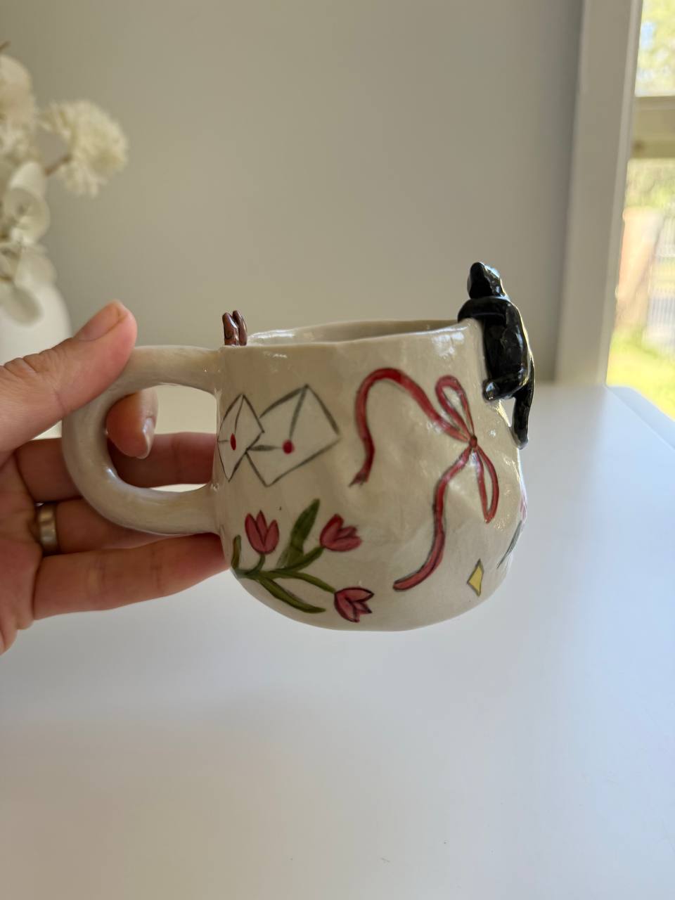 Handmade Ceramic Mug with 3D Cat - SL ceramics 