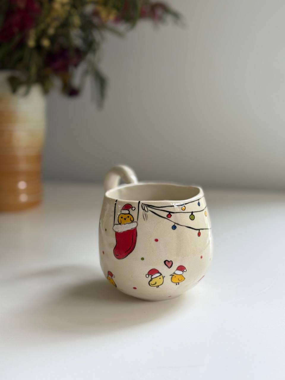 Christmas Mug with Cat and  Chicks - SL ceramics 
