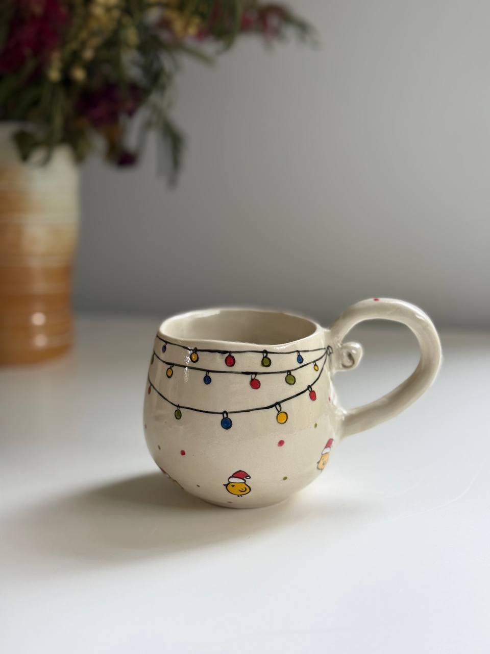 Christmas Mug with Cat and  Chicks - SL ceramics 