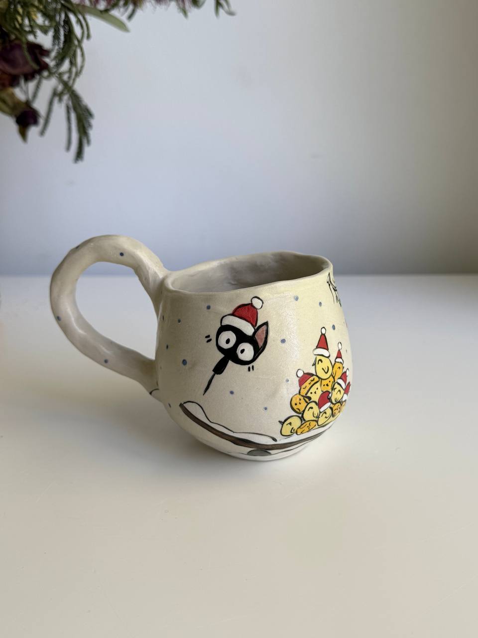 Christmas Cat Mug with chicks - SL ceramics 