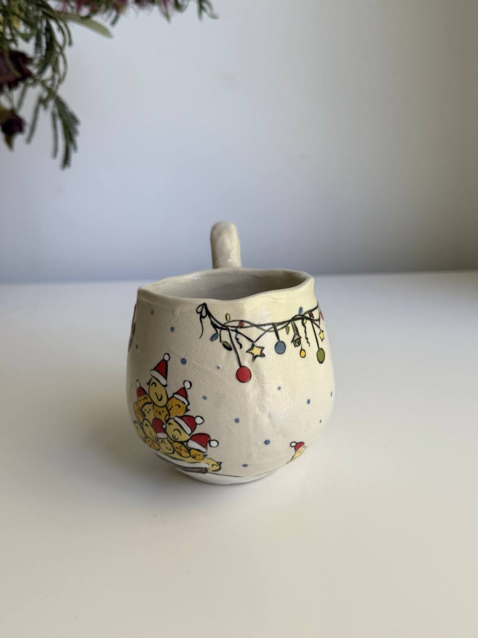 Christmas Cat Mug with chicks - SL ceramics 