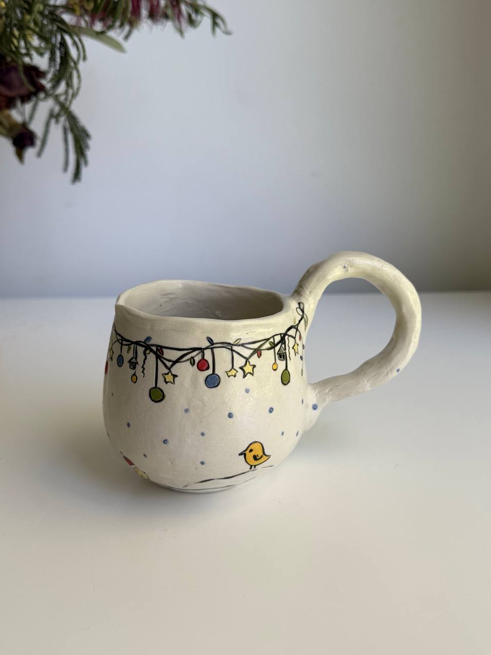 Christmas Cat Mug with chicks - SL ceramics 