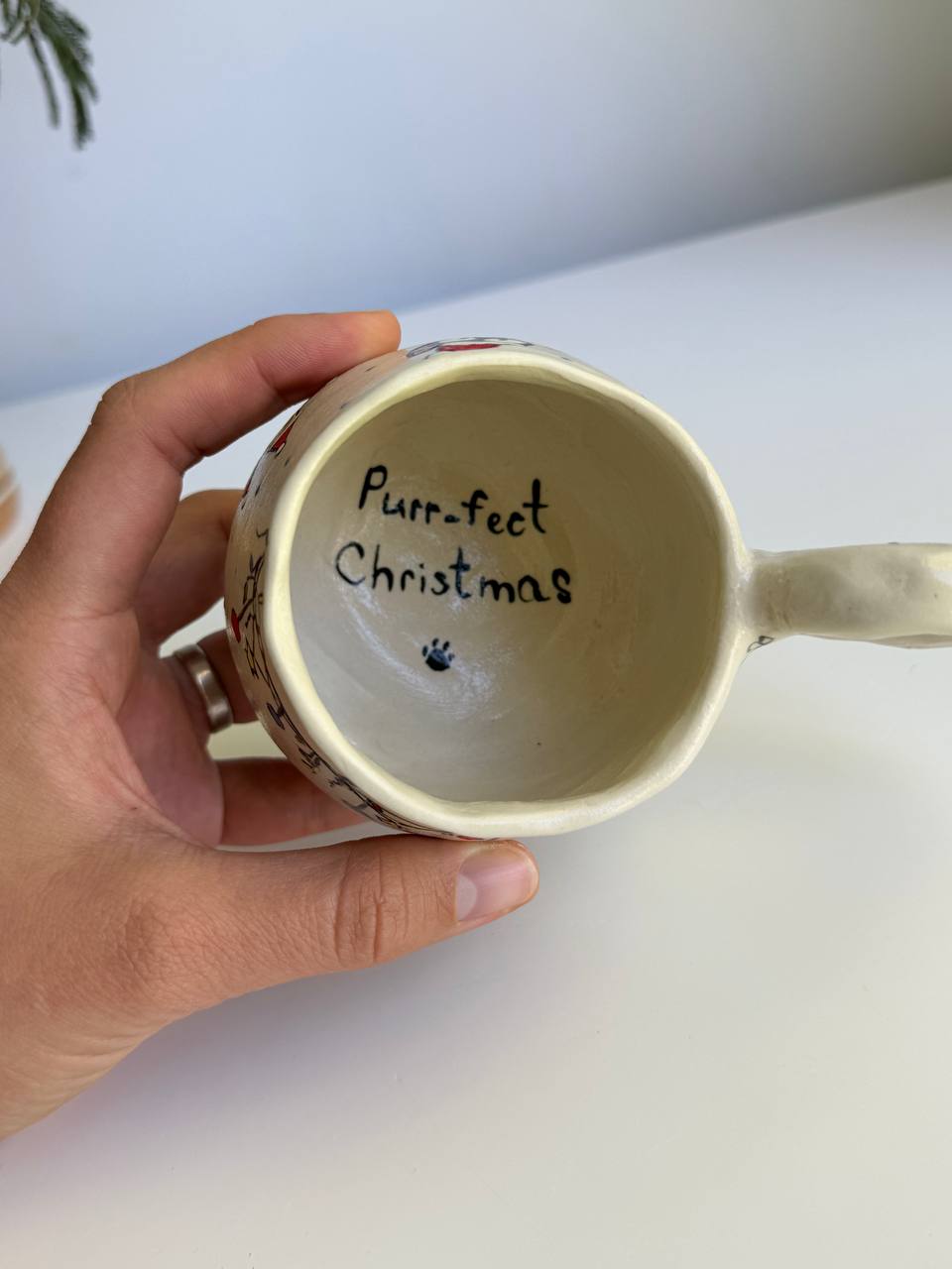 Christmas Cat Mug with chicks - SL ceramics 