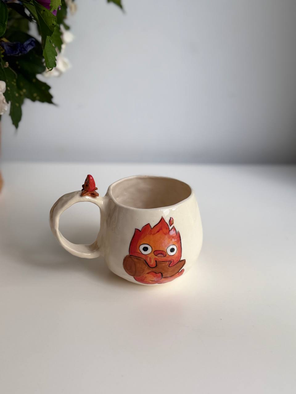 Ghibli-Inspired Calcifer Mug – 3D Flame Friend on the Handle  450 ml