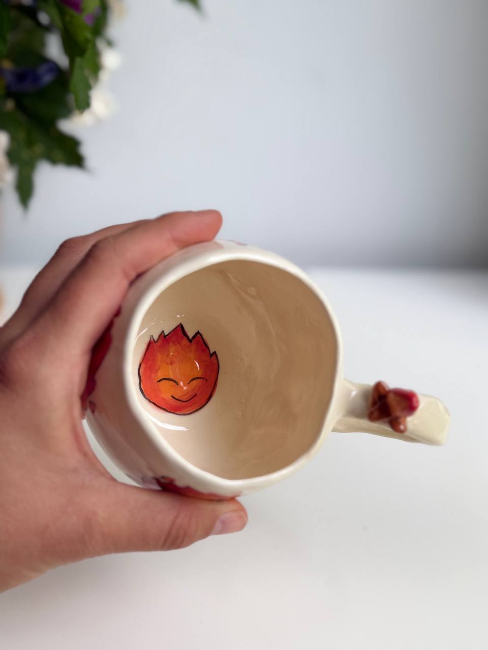 Ghibli-Inspired Calcifer Mug – 3D Flame Friend on the Handle  450 ml