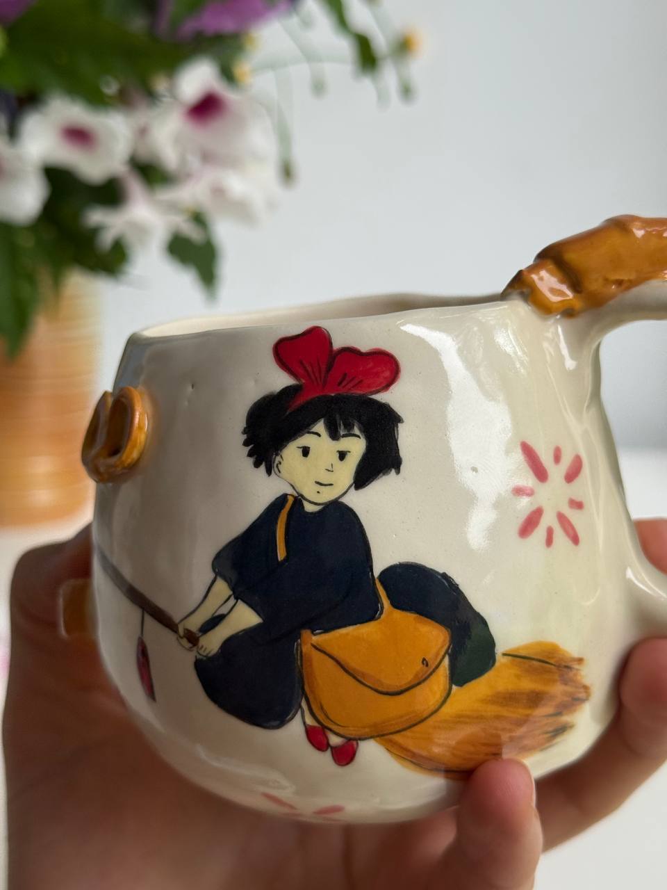 Ghibli-Inspired Kiki Mug – 3D Croissants & Bread, Kiki on Her Broom - SL ceramics 