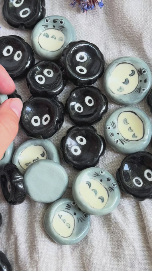 Set of 2 Handmade Ceramic Worry Stones - Thumb Stones with Cute Eyes - Anxiety Relief Gift