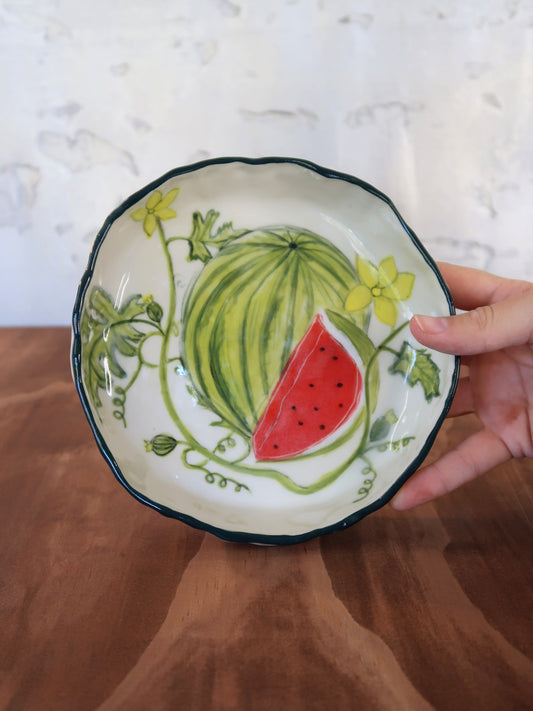 Watermelon shallow bowl —Hand-Painted, Hand-Pinched