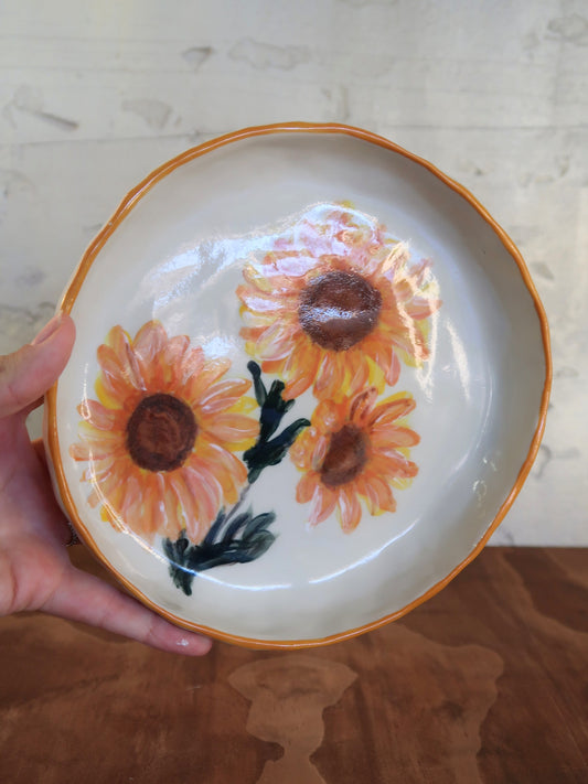 Sunflower Shallow Bowl — Hand-Painted, Hand-Pinched