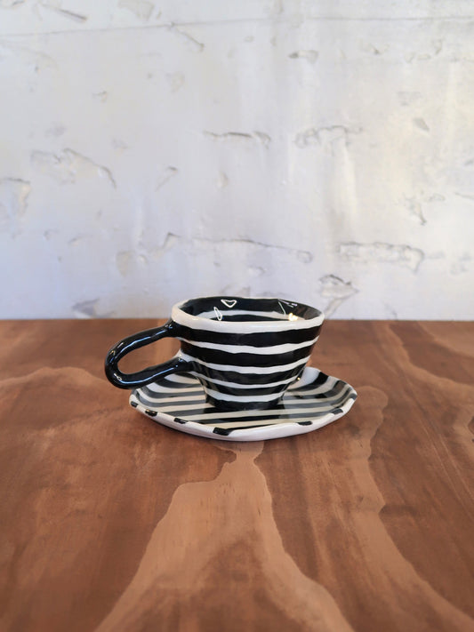 Black & White Cup with Plate