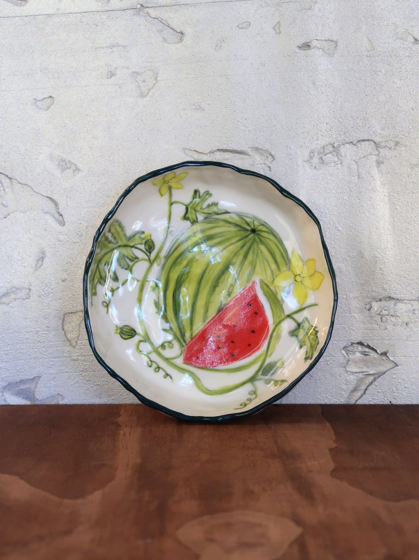 Watermelon shallow bowl —Hand-Painted, Hand-Pinched